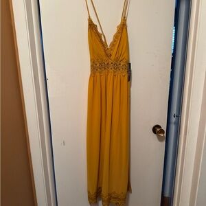 Lulu's Mustard Lace Maxi Dress